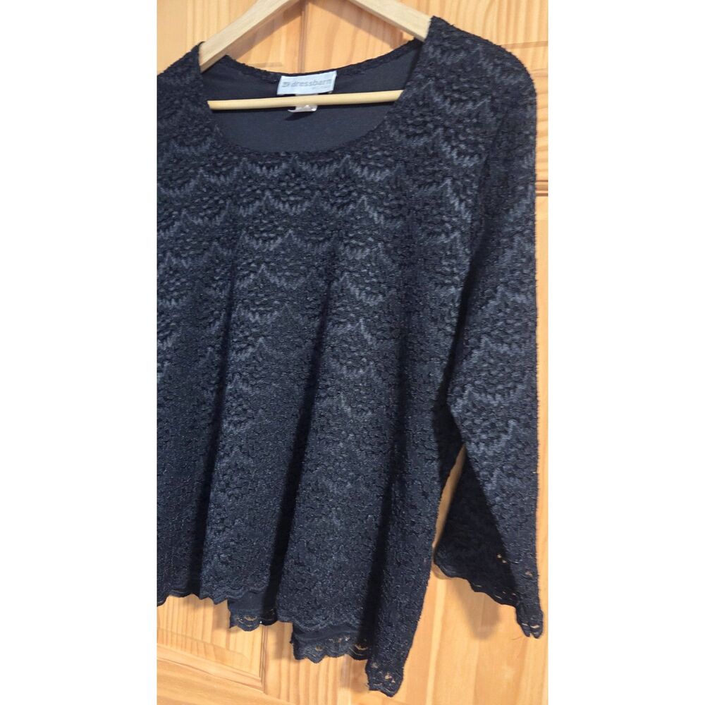 Dress Barn Woman – Lace Overlay Long Sleeve Black Formal Top - lined Size 22/24